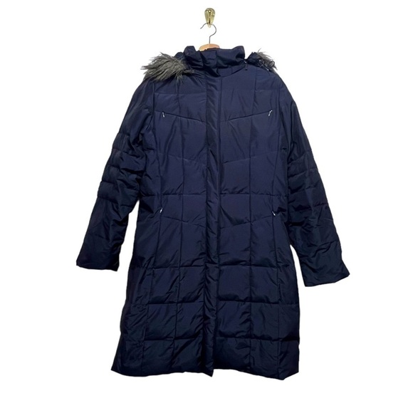 CALVIN KLEIN Down Puffer Coat with Faux Fur Trim Navy XS - Picture 1 of 11
